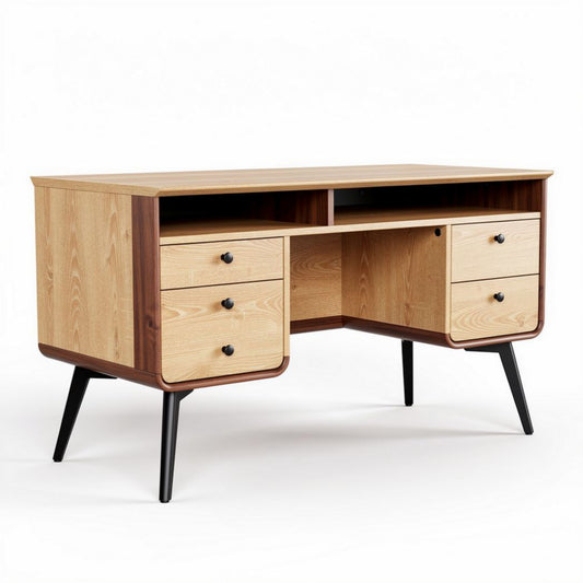 Schreibtisch 150 x 70 x 75 cm mit Holzoberfläche und Schwarzmetallegestell