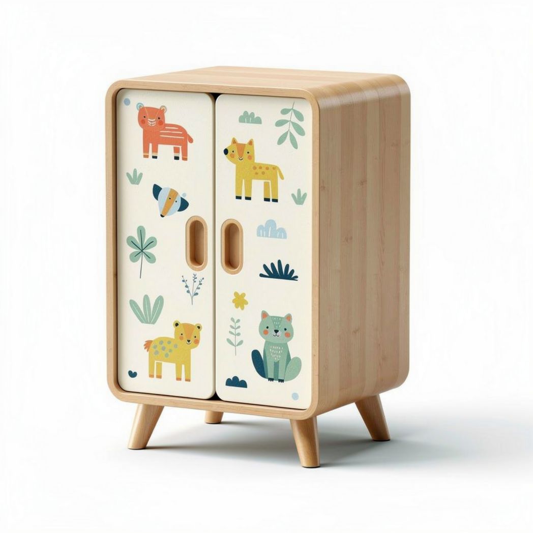 Kindermöbel schrank aus holz mit tiermotiven 60 x 40 x 80cm
