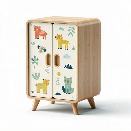 Kindermöbel schrank aus holz mit tiermotiven 60 x 40 x 80cm
