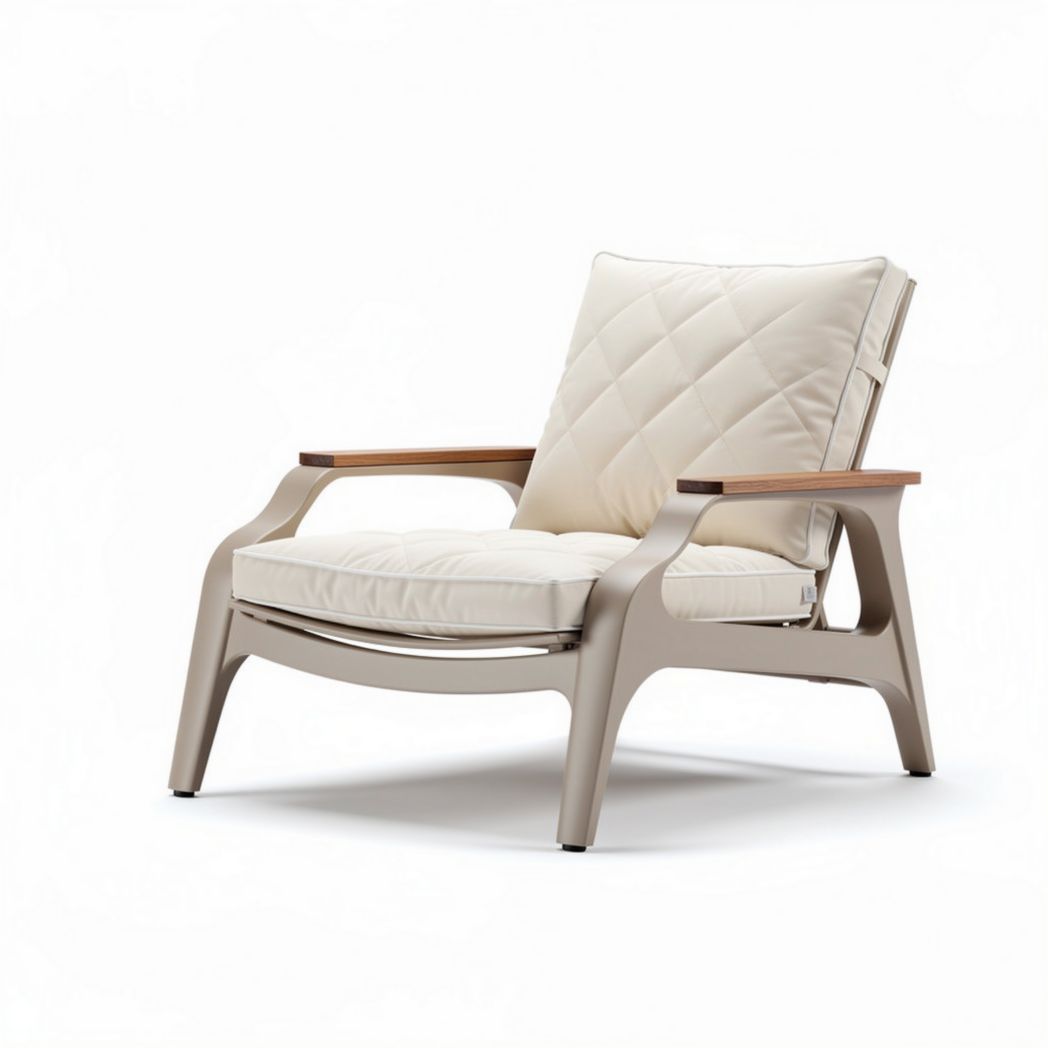 Sessel aus kunststoff mit polsterung in creme und holzdetails 80 x 75 x 90cm