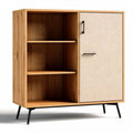 sideboard aus holz mit stofffront und schwarzen metallbeinen 80 x 40 x 100cm