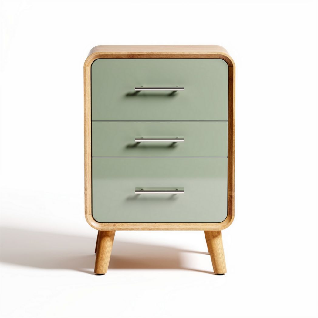 Nachtkommode mit zwei Schubladen aus Holz und grünem Frontdesign 50 x 40 x 70cm