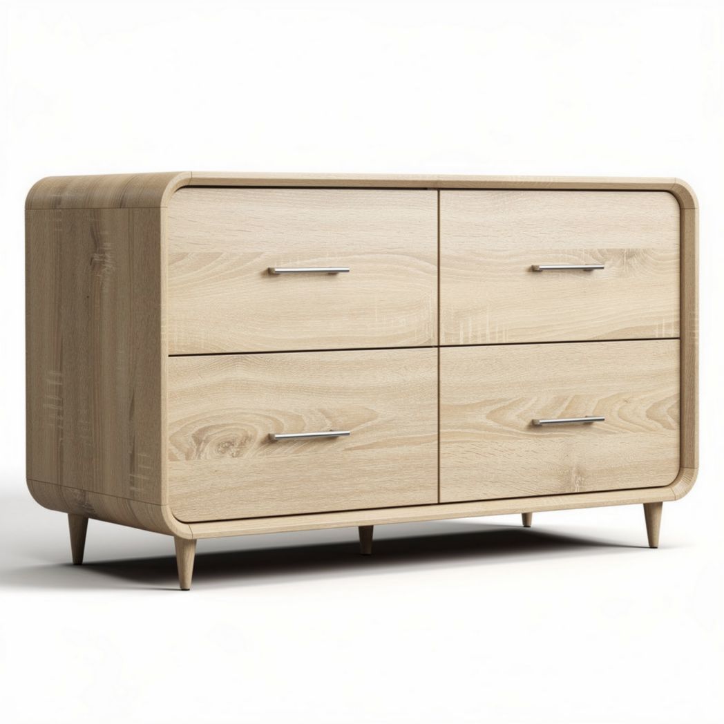 Kommode aus holz mit vier schubladen in naturholzfarbe 120 x 50 x 70cm