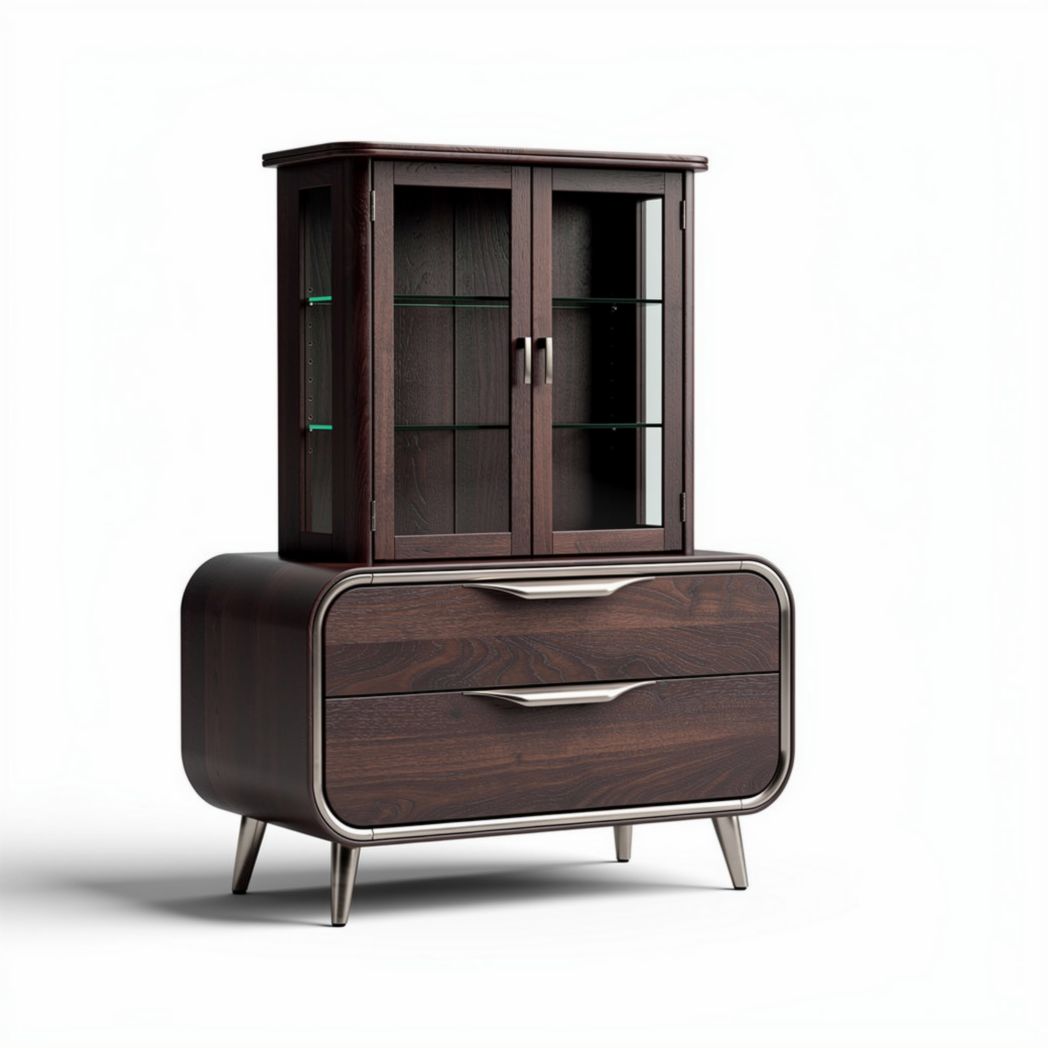 Vitrine mit Schubladen aus Holz in dunkelbraun 90 x 45 x 130cm