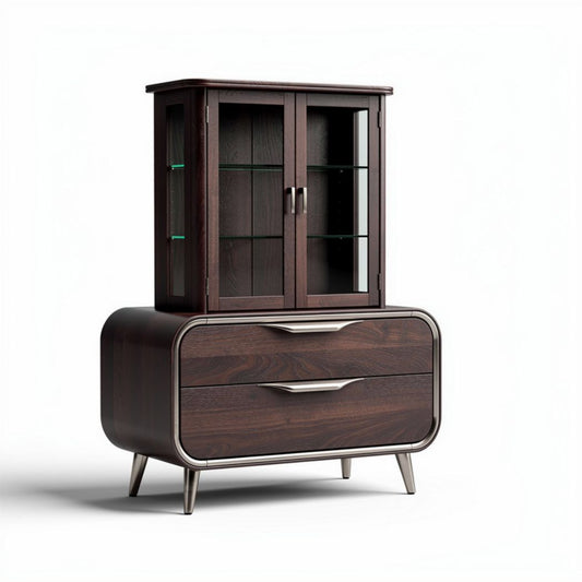 Vitrine mit Schubladen aus Holz in dunkelbraun 90 x 45 x 130cm