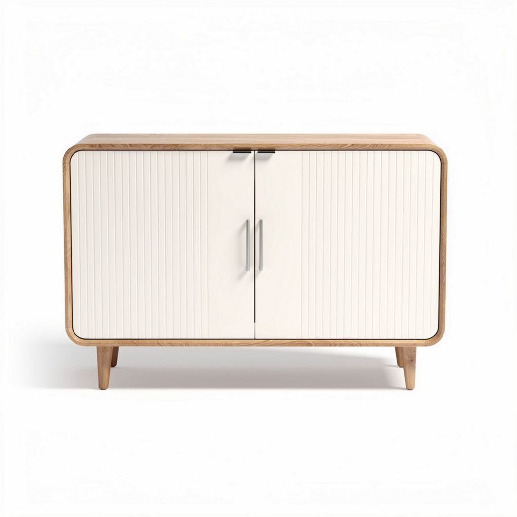 Sideboard aus Holz mit weißen Türen und Maßen 90 x 40 x 75cm