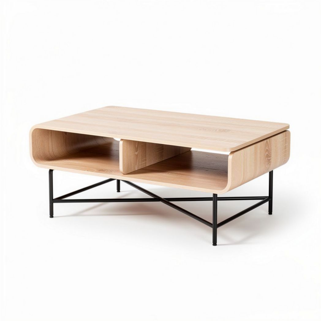 Couchtisch aus holz mit metallgestell 120 x 60 x 40cm naturfarben
