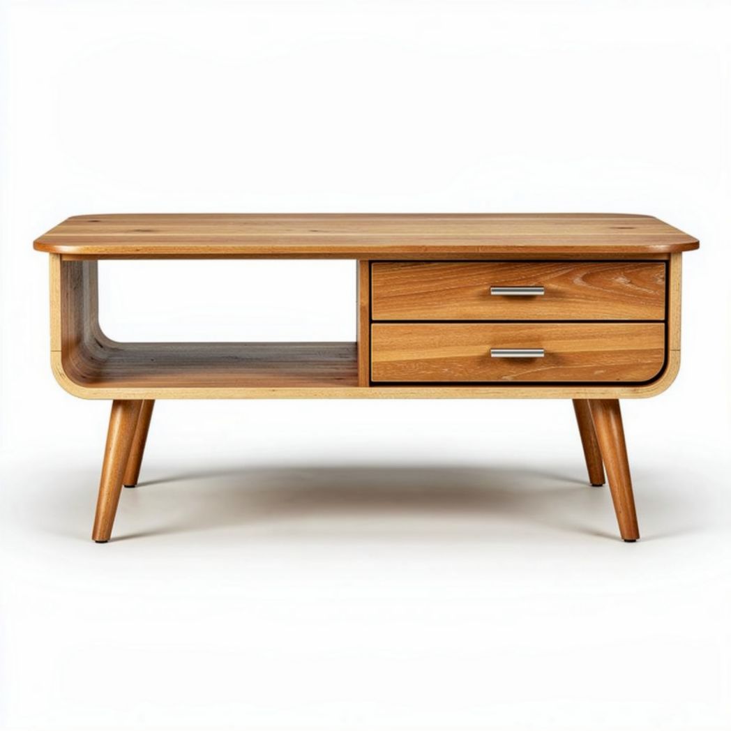 Couchtisch aus massivem Holz mit zwei Schubladen und offener Ablagefläche 120 x 60 x 45cm